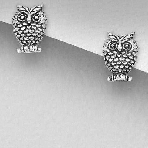 Sterling Silver Owl Stud Earrings