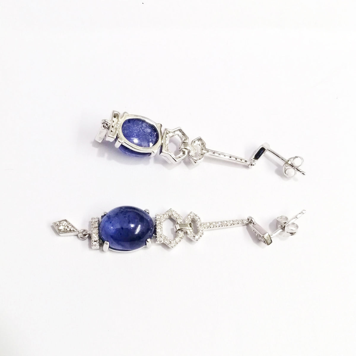 Cabochon Tanzanite and Diamond Stud Earrings