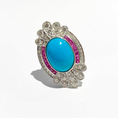 Sleeping Beauty Turquoise, Pink Sapphire and Diamond Ring