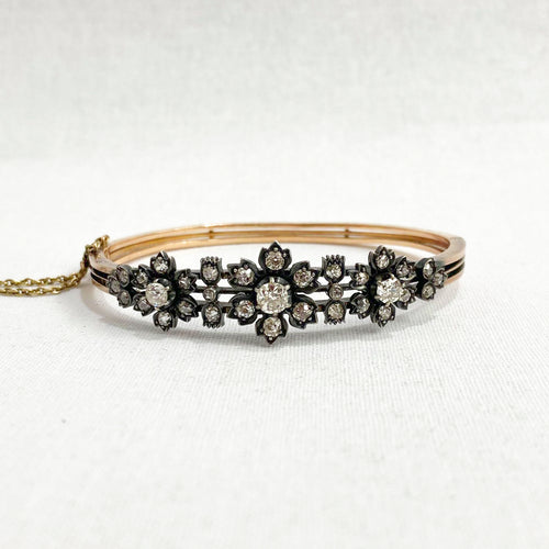 Antique Old Cut Diamond Floral Hinged Bangle