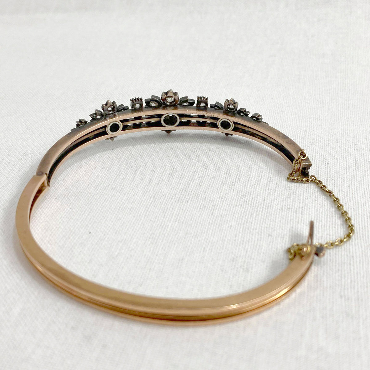 Antique Old Cut Diamond Floral Hinged Bangle
