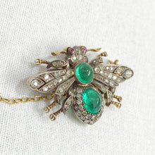 Antique Emerald, Ruby and Old Cut Diamond Bee Brooch