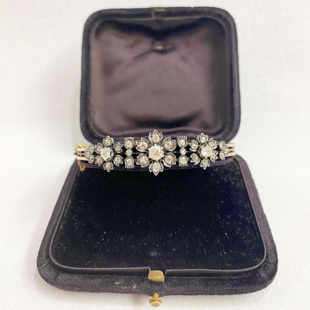 Antique Old Cut Diamond Floral Hinged Bangle