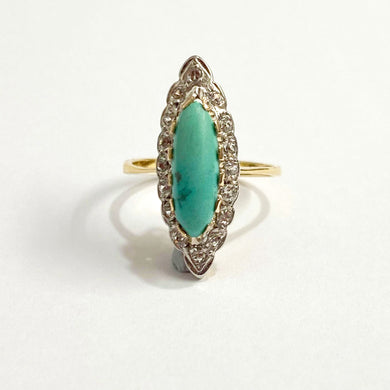 Vintage 18ct Yellow Gold Turquoise and Old Cut Diamond Dress Ring