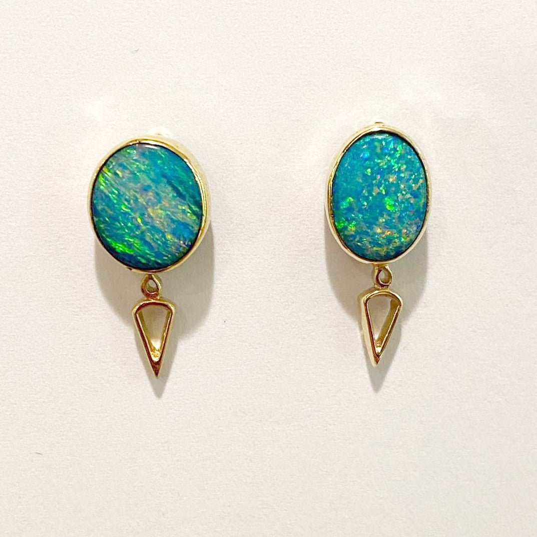 9ct Yellow Gold 3.46ct Opal Stud Drop Earrings