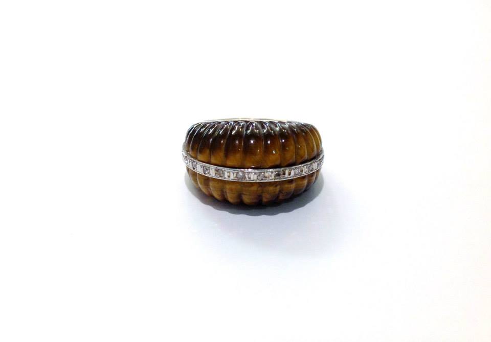 Vintage Tiger's Eye and Diamond Cocktail Ring