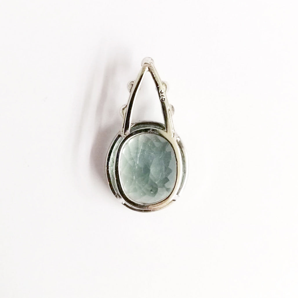 9ct White Gold 10ct Aquamarine and Diamond Pendant