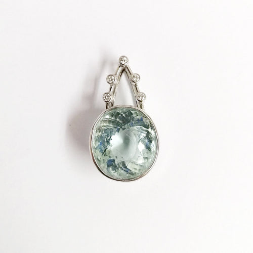 9ct White Gold 10ct Aquamarine and Diamond Pendant