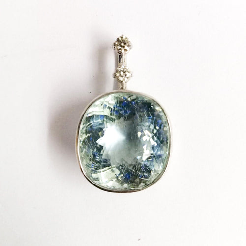 9ct White Gold 15ct Aquamarine and Diamond Pendant