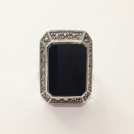 Black Onyx and Marcasite Cocktail Ring