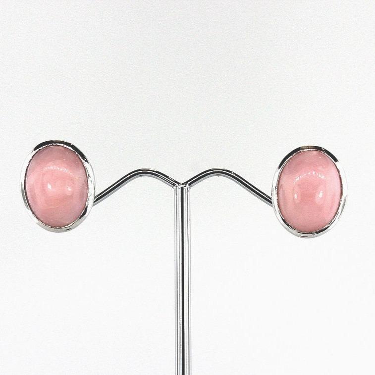 Pink Oval Shaped Gemstone Stud Earrings