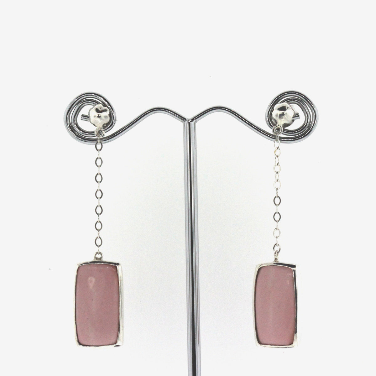 Rectangular Shaped Pink Gemstone Stud Drop Earrings