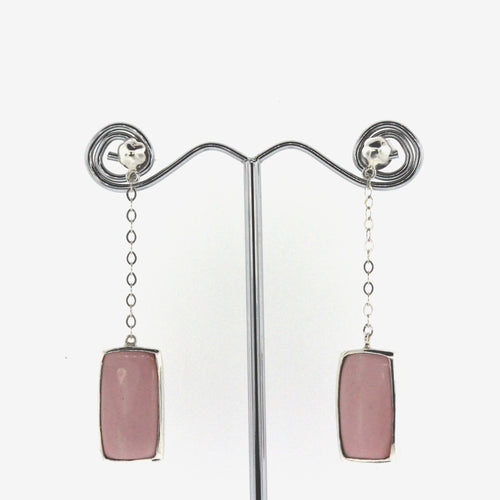 Rectangular Shaped Pink Gemstone Stud Drop Earrings