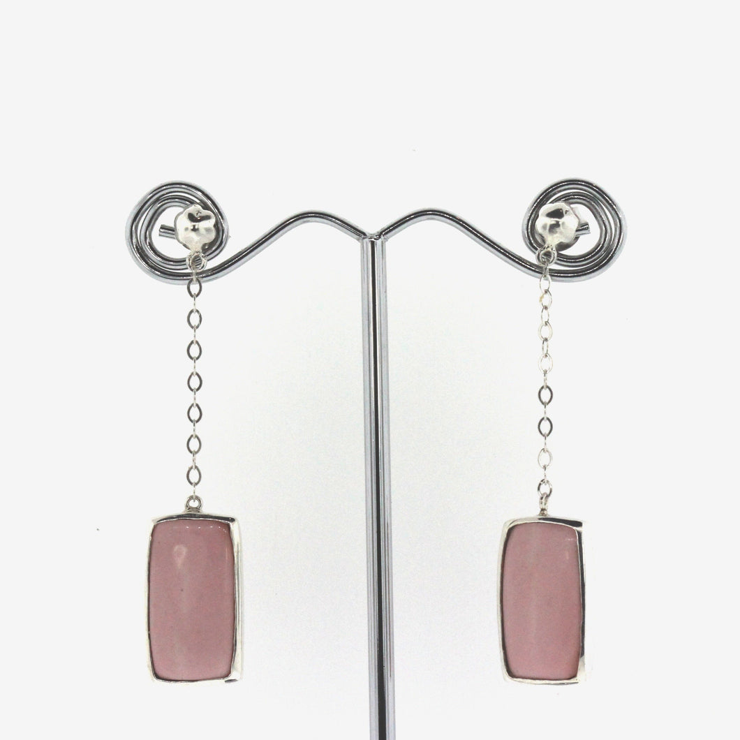 Rectangular Shaped Pink Gemstone Stud Drop Earrings