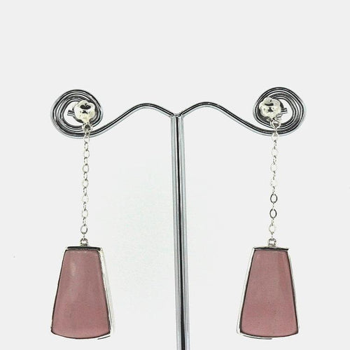 Pink Trapezoidal Gemstone Stud Drop Earrings