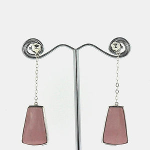 Pink Trapezoidal Gemstone Stud Drop Earrings