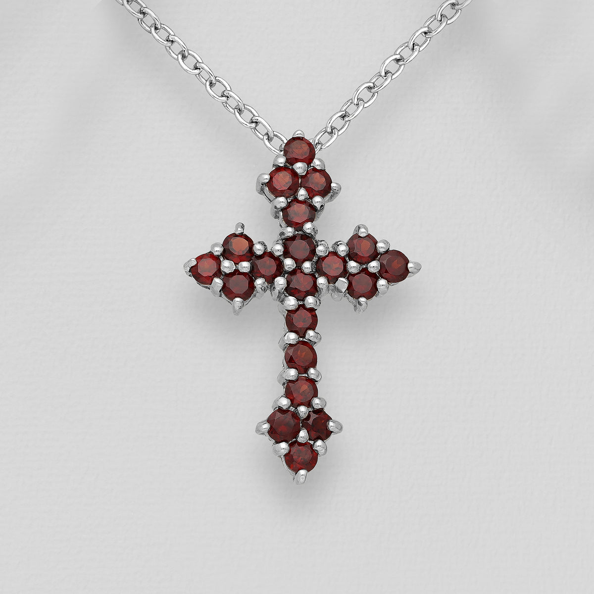 Sterling Silver Garnet Crucifix Pendant