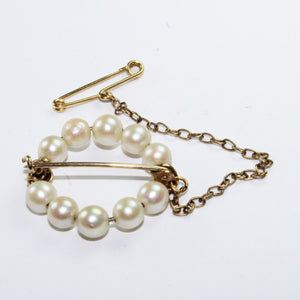Vintage 9ct Yellow Gold Cultured Pearl Wreath Brooch