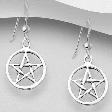 Sterling Silver Pentagram Drop Earrings