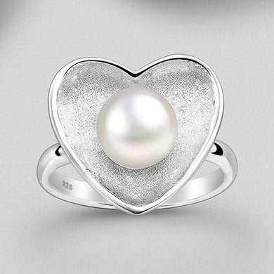 Sterling Silver Freshwater Pearl Heart Cocktail Ring