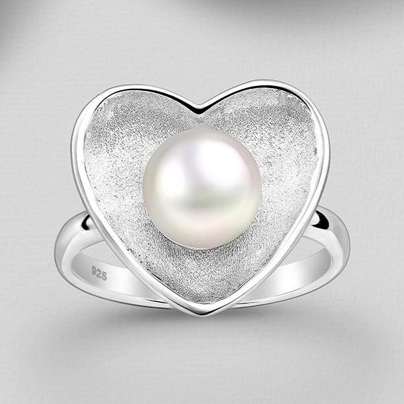 Sterling Silver Freshwater Pearl Heart Cocktail Ring