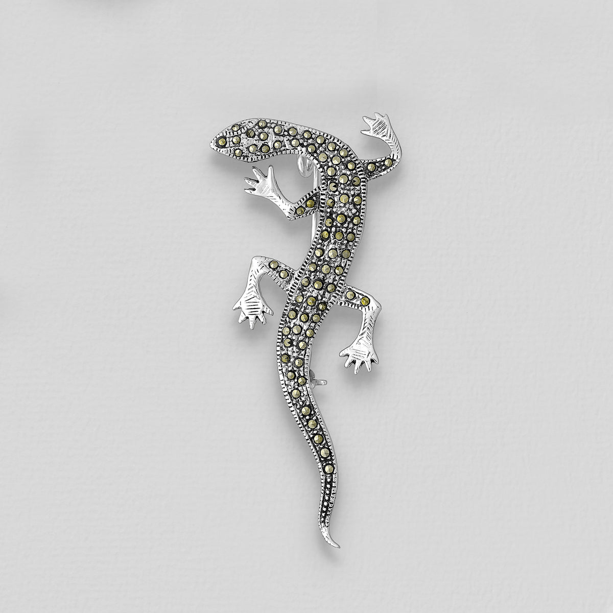 Sterling Silver Marcasite Lizard Brooch