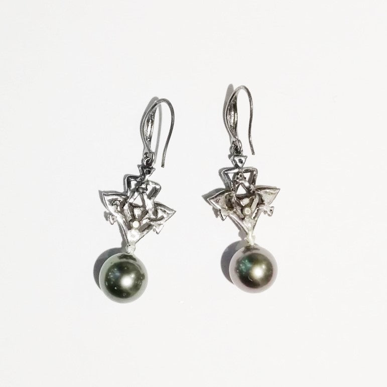 Black Tahitian Pearl and Diamond Earrings