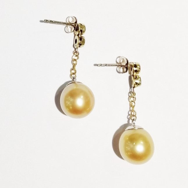 Golden South Sea Pearl and Diamond Earrings