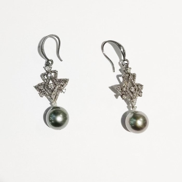 Black Tahitian Pearl and Diamond Earrings