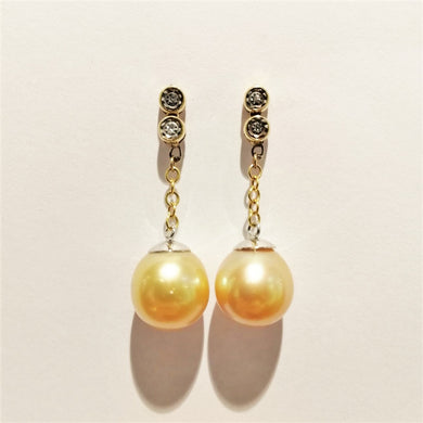 Golden South Sea Pearl and Diamond Earrings