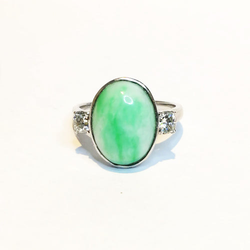 18ct White Gold Jadeite and Diamond Dress Ring