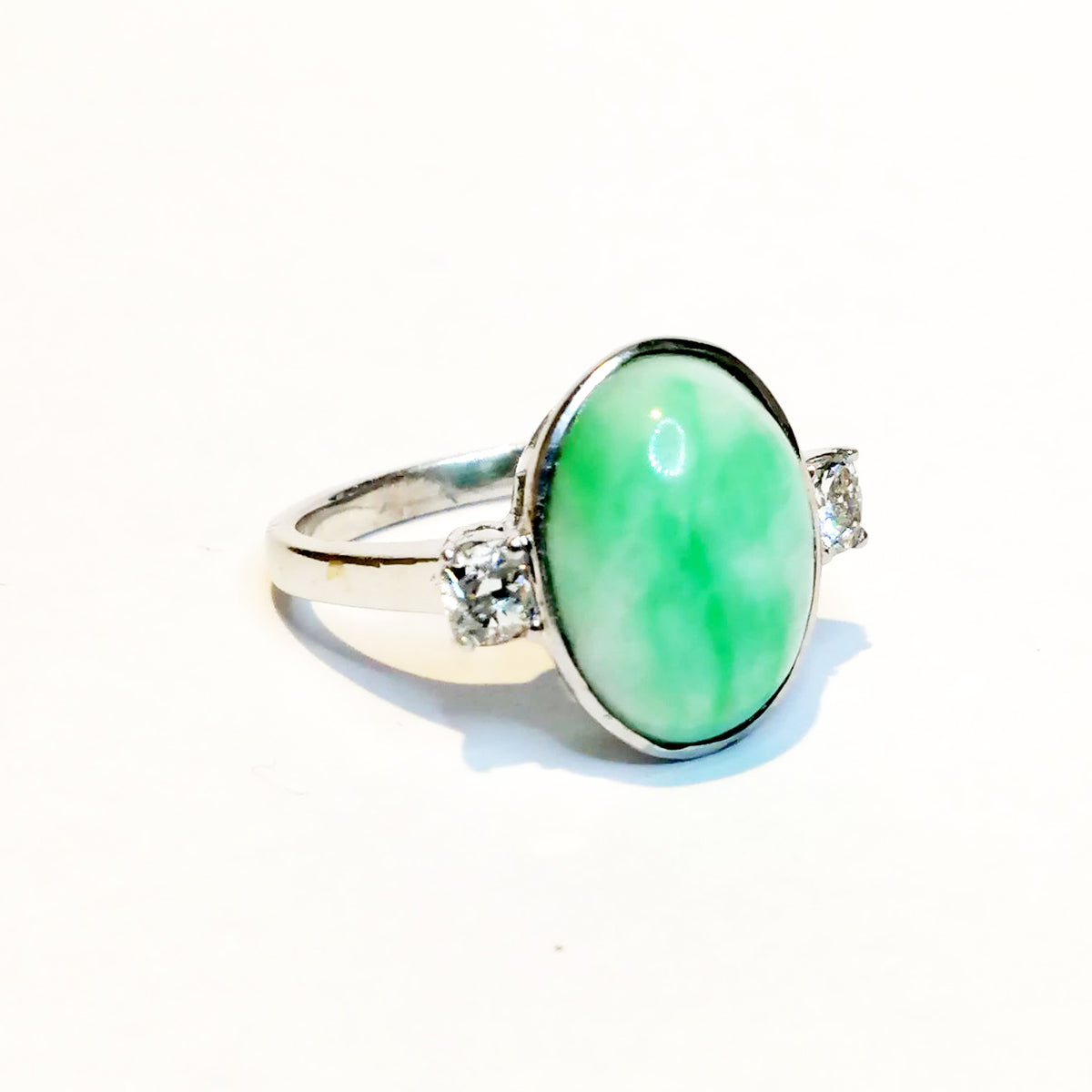 18ct White Gold Jadeite and Diamond Dress Ring