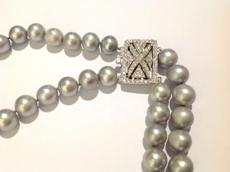 Double Strand Grey Rice Cultured Pearl Deco Necklace