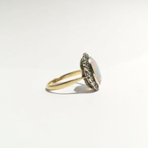 Antique Solid Opal and Old Cut Diamond Ring