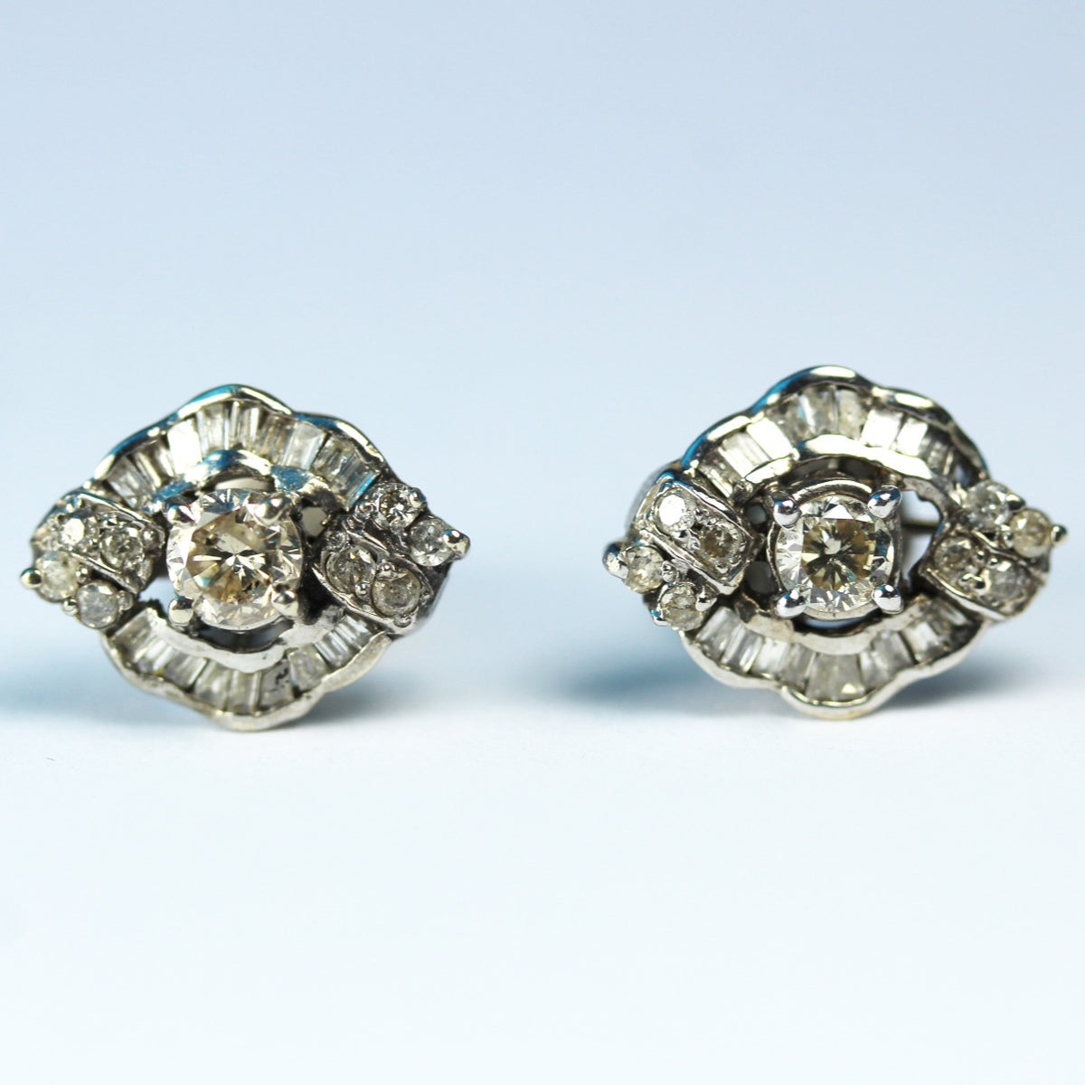 Antique 18ct White Gold Fancy Cut Diamond Stud Earrings