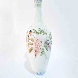 Antique Chinese Eggshell Porcelain Wisteria and Wren Vase