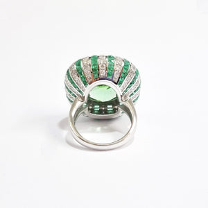 Green Tourmaline, Emerald and Diamond Ring