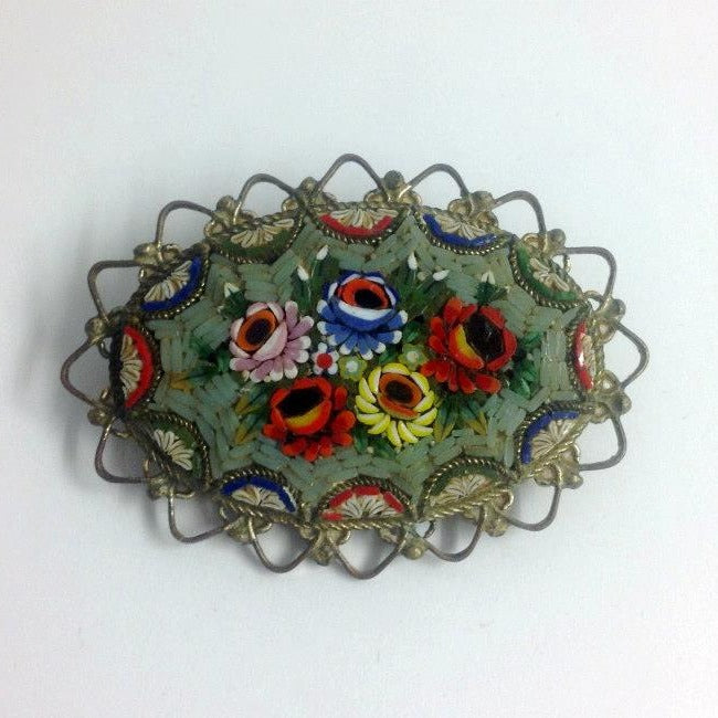 Handmade Micro-Mosaic Brooch with Green
