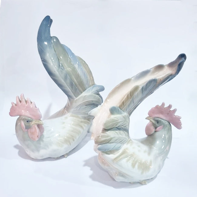 Antique Iladro Rooster Figurines