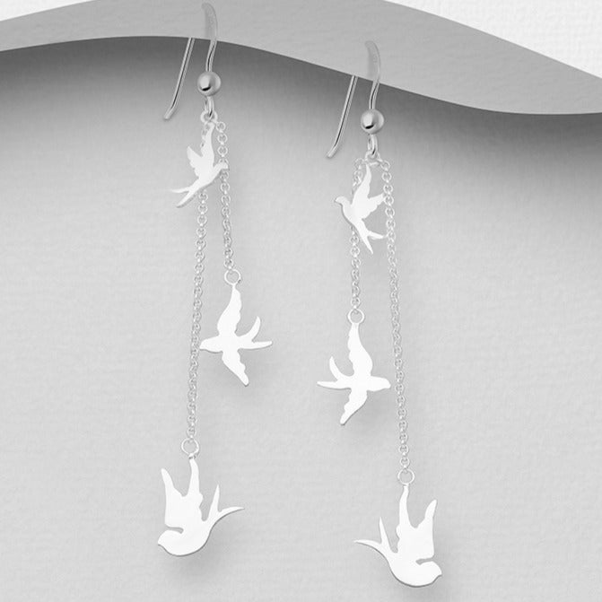 Sterling Silver Sparrow Chain Drop Earrings