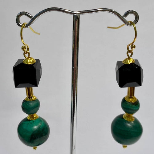 Malachite Sterling Silver Gold Plated Earrings