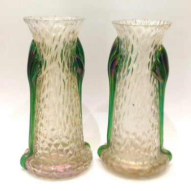 Antique Loetz Green and Pink Glass Vases