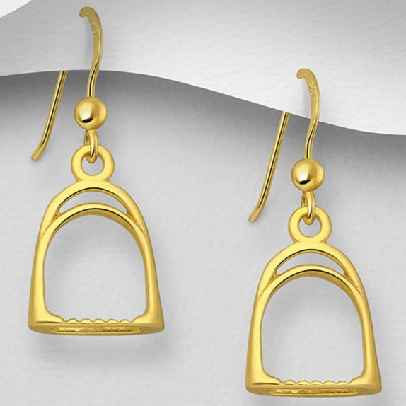 Sterling Silver Gold Plate Riding Stirrup Drop Earrings