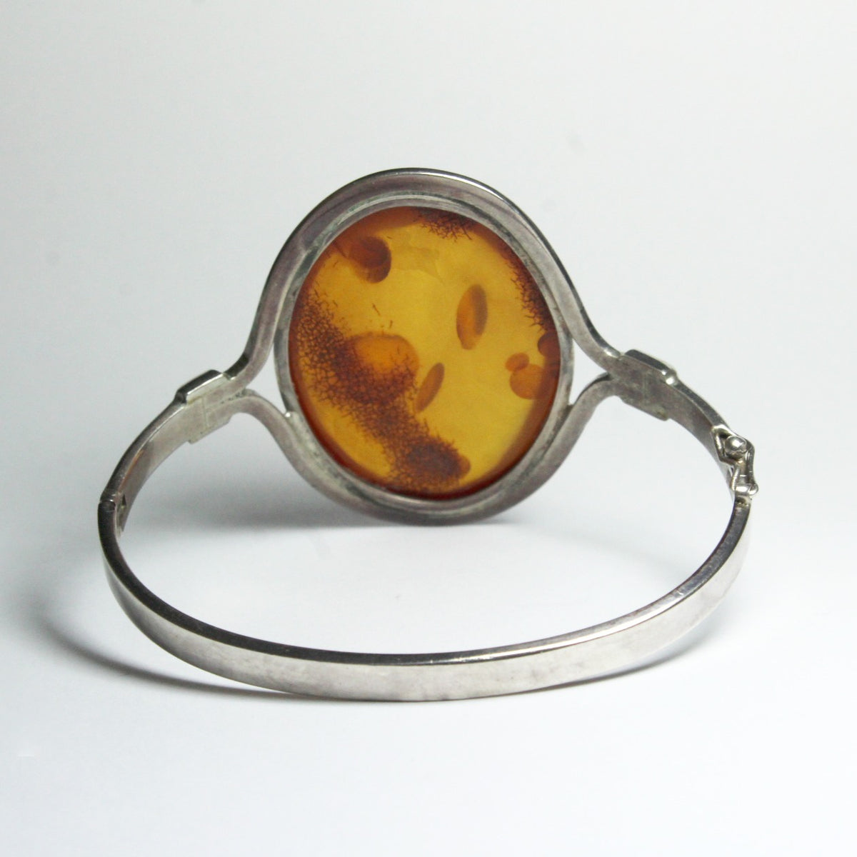 Antique Silver Baltic Honey Amber Hinged Bangle
