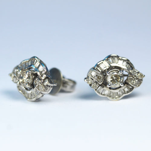 Antique 18ct White Gold Fancy Cut Diamond Stud Earrings