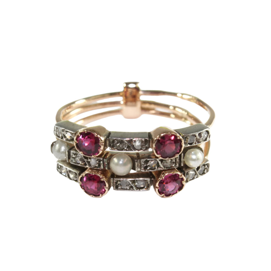Antique Ruby, Diamond and Seed Pearl Ring