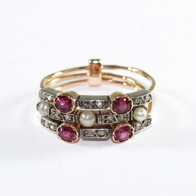 Antique Ruby, Diamond and Seed Pearl Ring