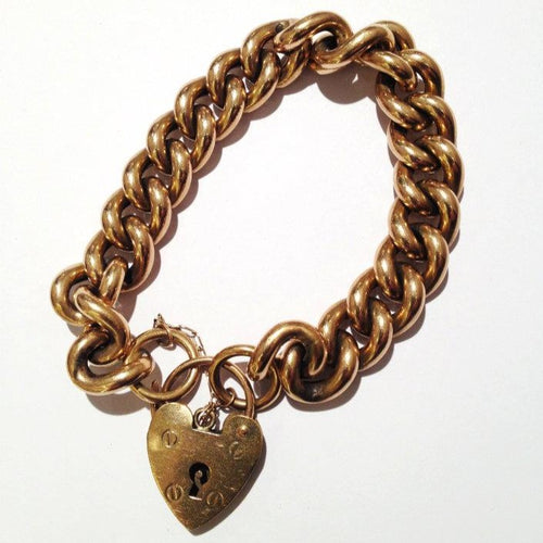 Antique Half Kerb Link Bracelet with Heart Lock