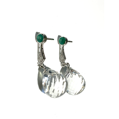 Emerald and Diamond with Faceted Rock Crystal Earrings