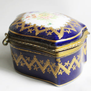Vintage French Porcelain Brass Lined Jewellery Box